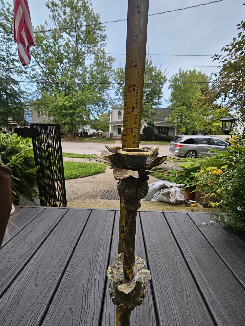 Vintage Hollywood Regency Tall Cast Metal Candlestick Holder Ornate Gold Patina